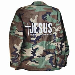 Jesus The Way The Truth & The Life Upcycled U.S. Military Camo Jacket, S/M